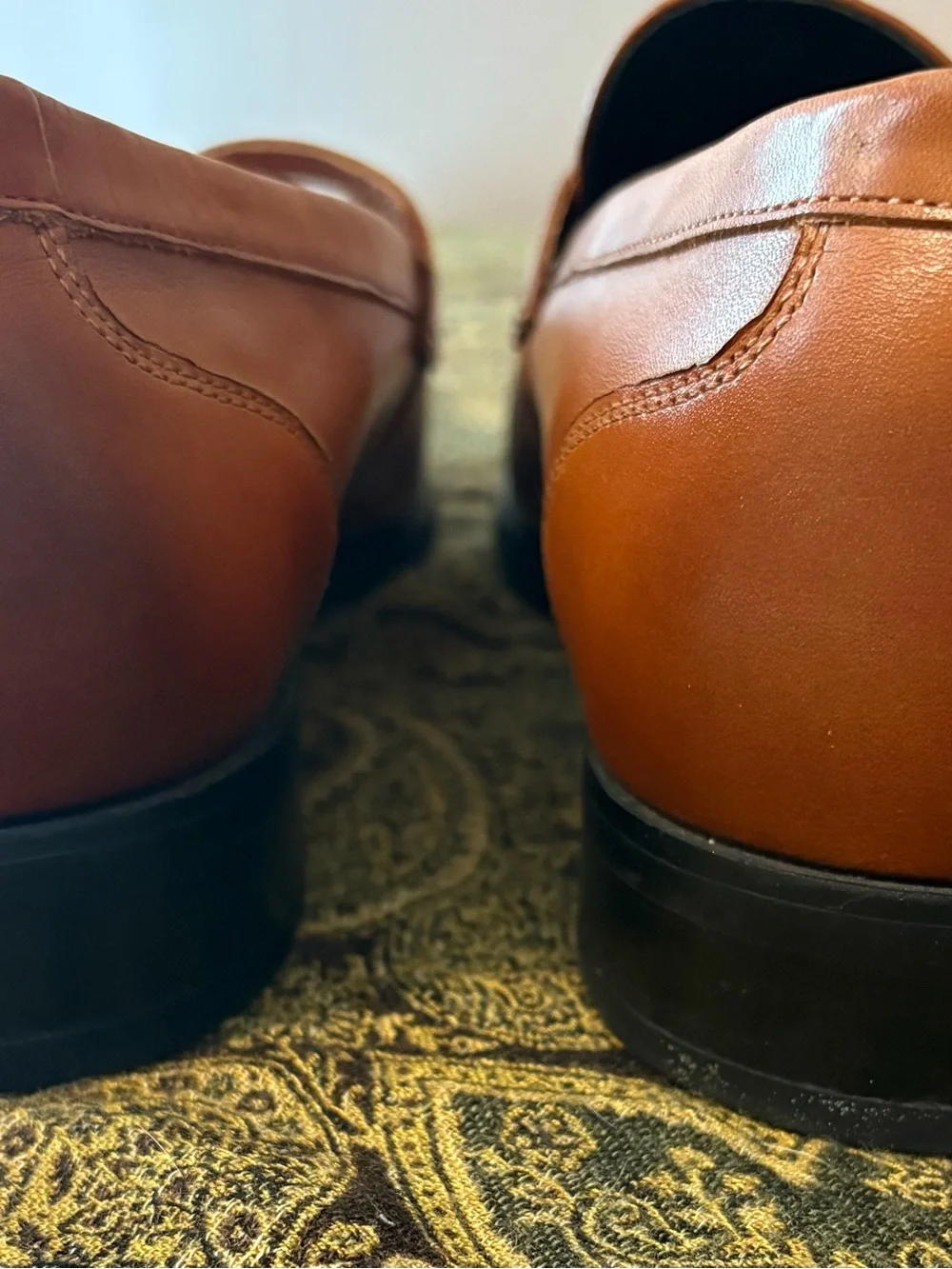 GIFENNSE Men's Cognac Leather Penny Loafers Italian hand made 11 1/2